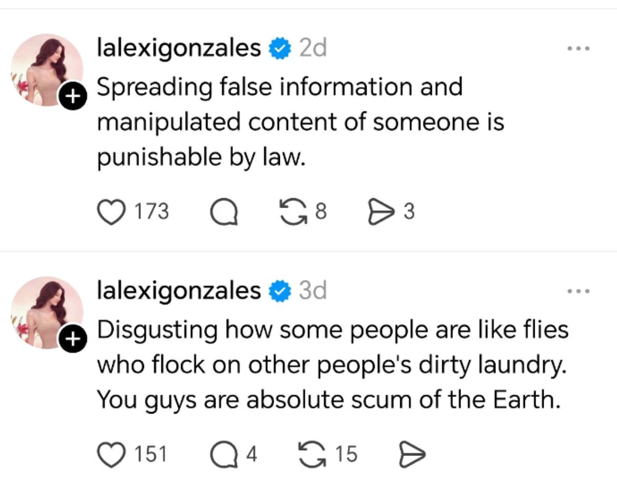 Defense tweets of Lexi Gonzales ex-girlfriend of Gil Cuerva on Big 4 Scandal